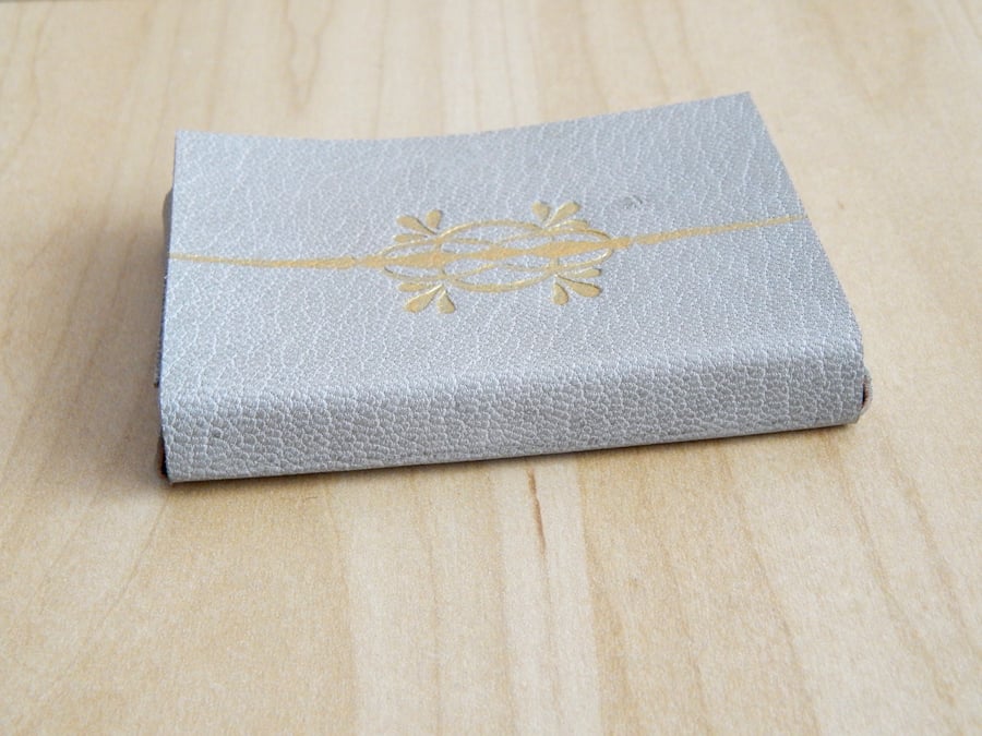 Leather Business Card Holder Card Case, Light Grey with Gold, Gifts for Men