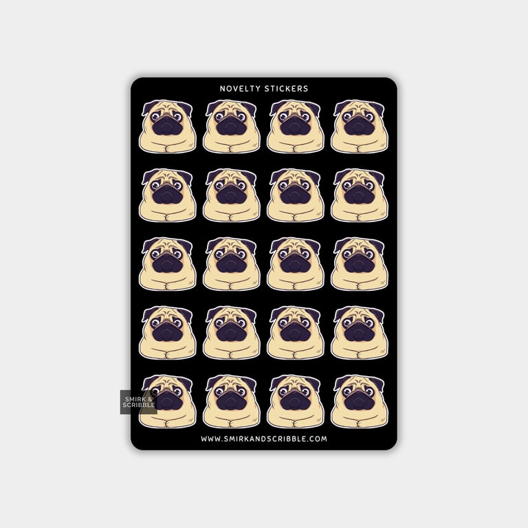 Funny Vinyl Sticker Sheet For Adults - Cute Pug