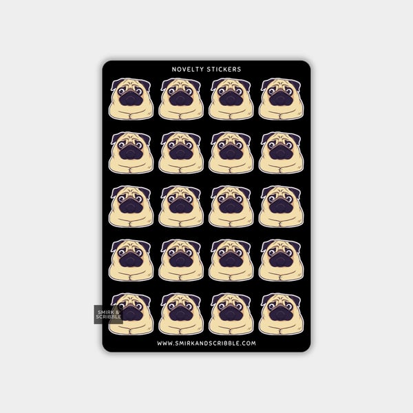 Funny Vinyl Sticker Sheet For Adults - Cute Pug