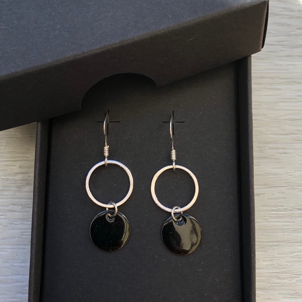 Black geometric enamel earrings