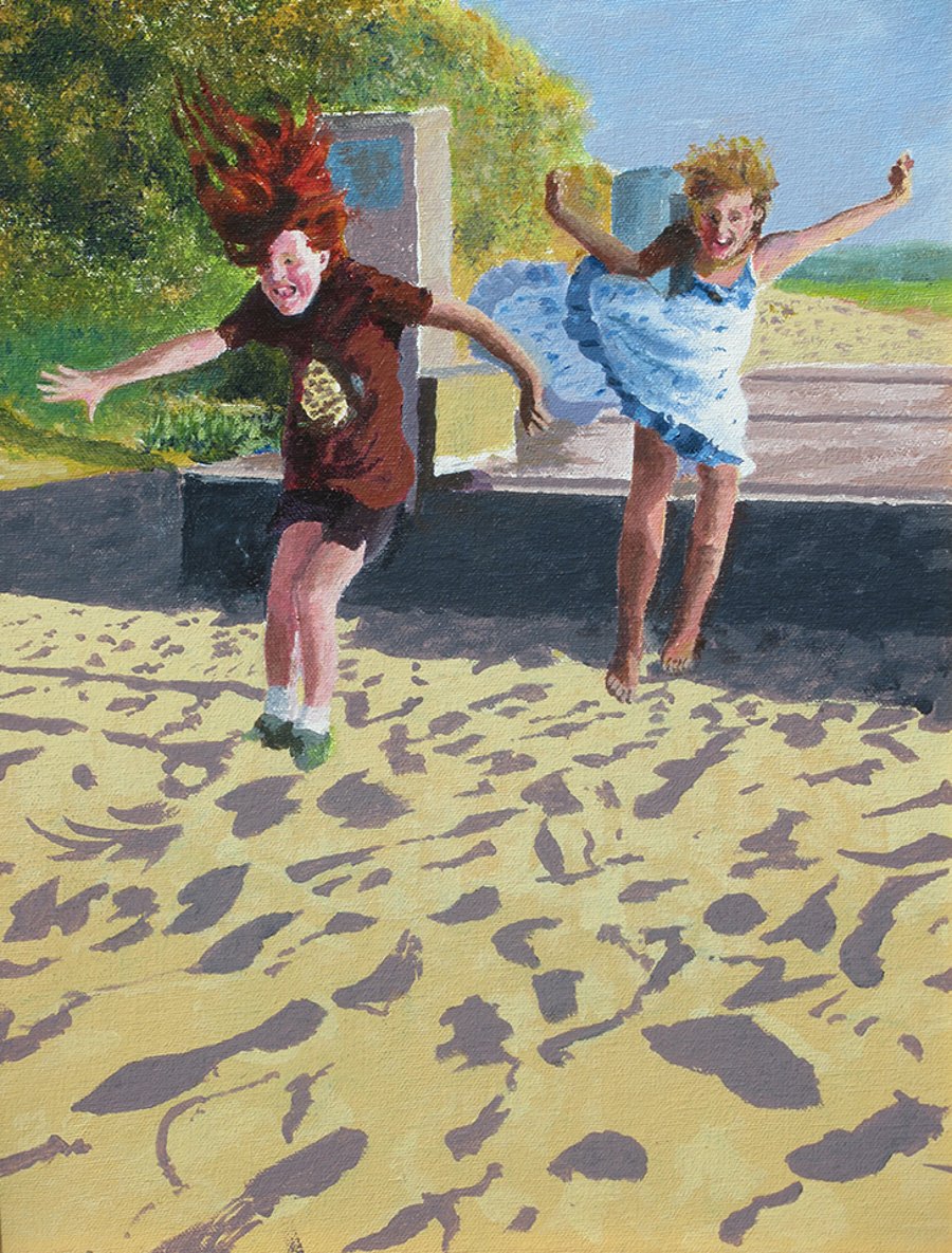 Having fun jumping in the sand. Giclee print copy of original art