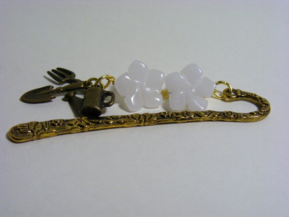 White Quartzite and Garden Tools Charms Bookmark