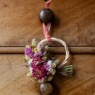 Mini dried flower pink wreath hanging