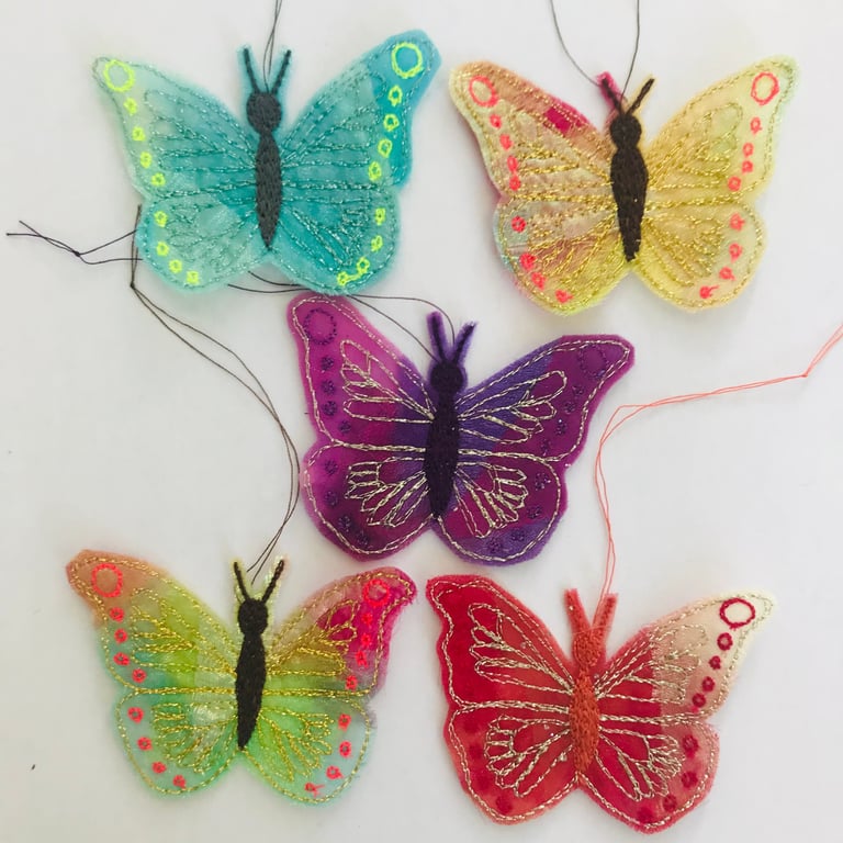 Multi Coloured Rainbow Embroidered Butterfly Christmas Nature Tree Decorations