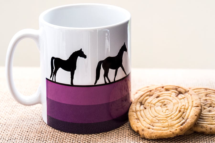 Purple Horse Coffee Mug for Horse Riders and Lovers with Thoroughbred Stallion