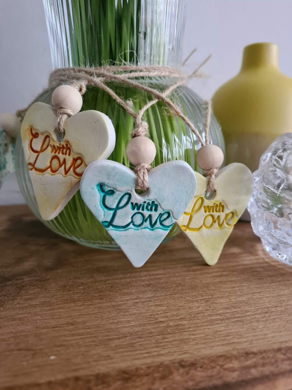 Love heart clay hanging decoration anniversary valentines 3 colours