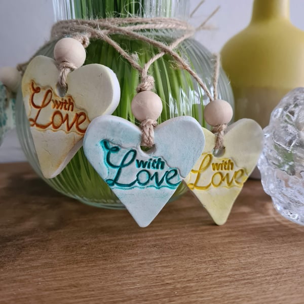 Love heart clay hanging decoration anniversary valentines 3 colours