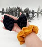Black damask clip on bow and mustard yellow satin scrunchie.   - Image 6