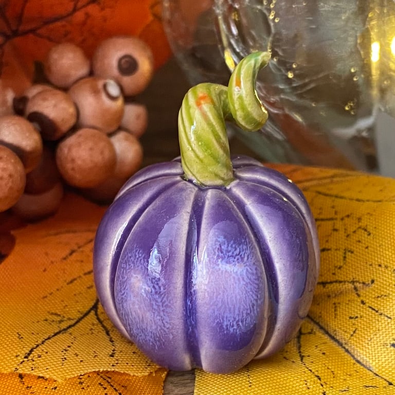 Purple Small standing ceramic pumpkin decoration 