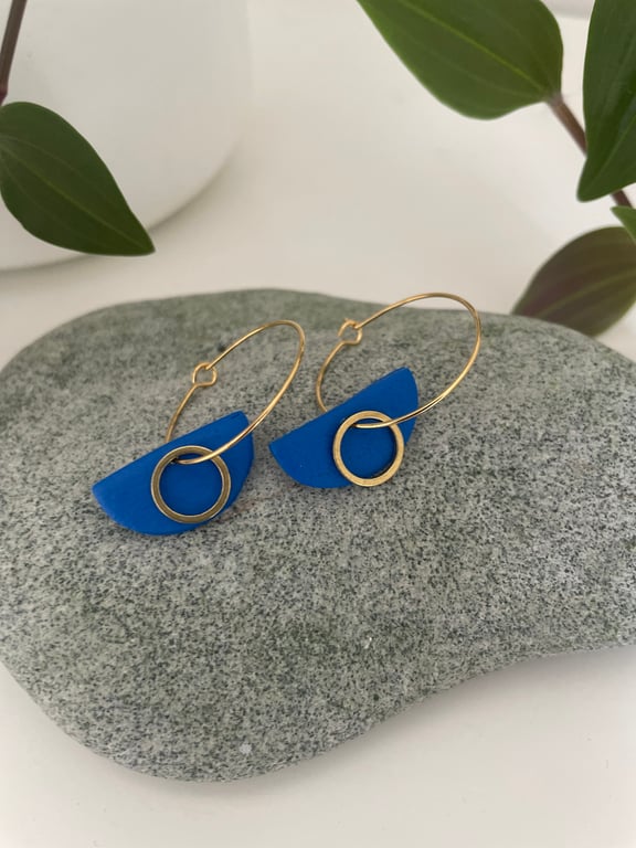 Hoop earrings polymer clay and brass