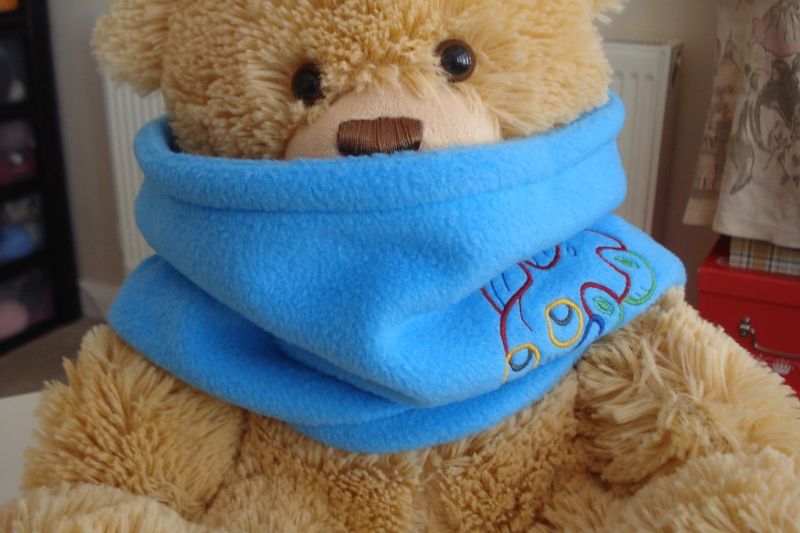 Fleece Blue Neck Warmer With Embroidered Cartoon Car (R140)