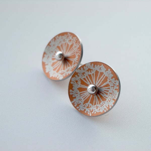 Orange and silver dandelion clock studs