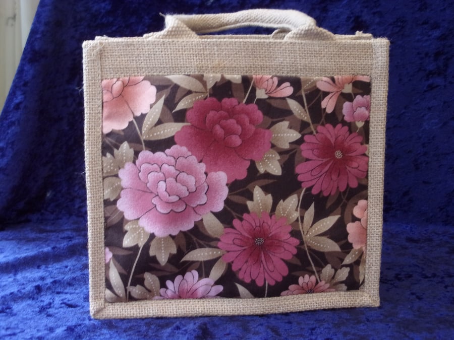 Small Jute Bag with Flower Pocket