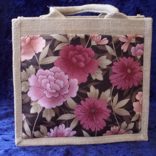 Small Jute Bag with Flower Pocket