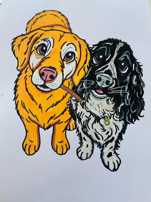 Hand Painted custom Pawtoon Portrait