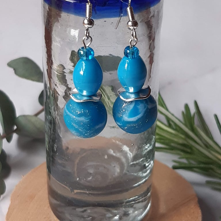 Handmade turquoise polymer clay earrings  