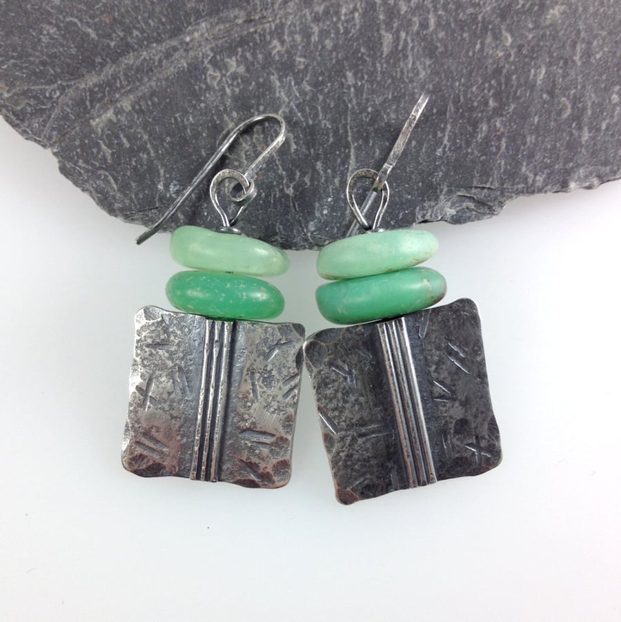 Silver and chrysoprase Core earrings