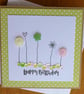 Birthday Card - Flowers, Hearts and Sequins - Kraft - Lemon, Pink and Green - Image 1