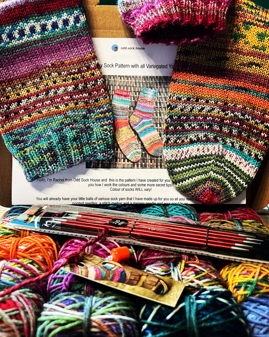 Scrappy socks knitting kit with all Variegated Yarn (needles included)