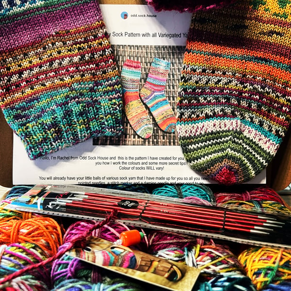 Scrappy socks knitting kit with all Variegated Yarn (needles included)