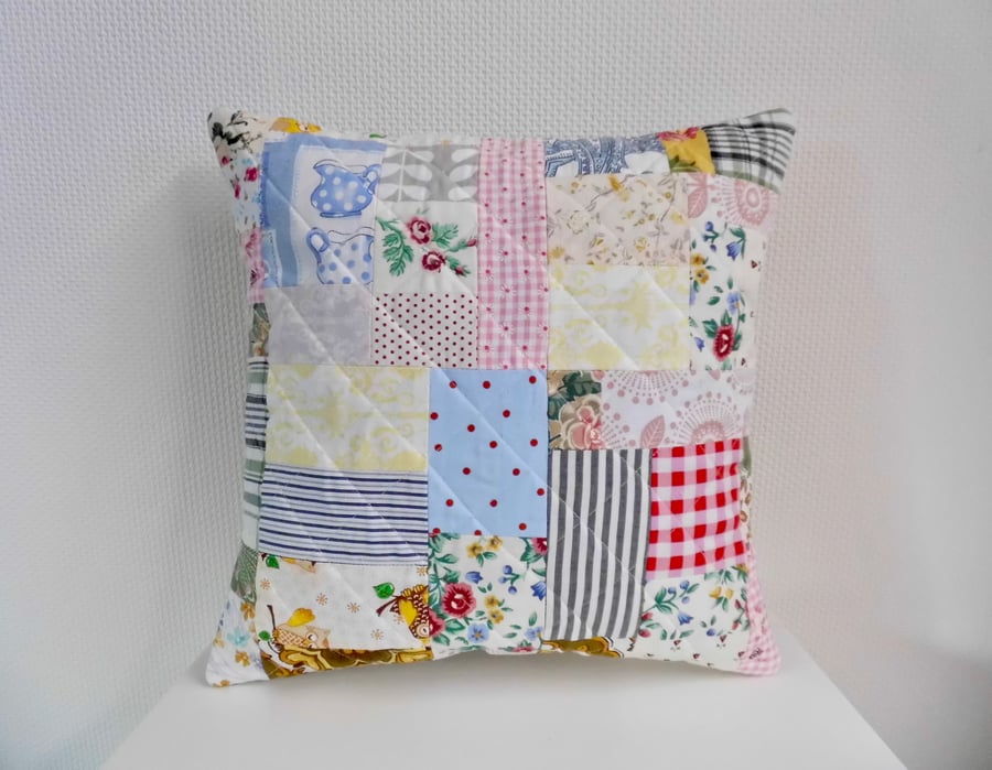 Cushion made from patchwork zero waste project gold back