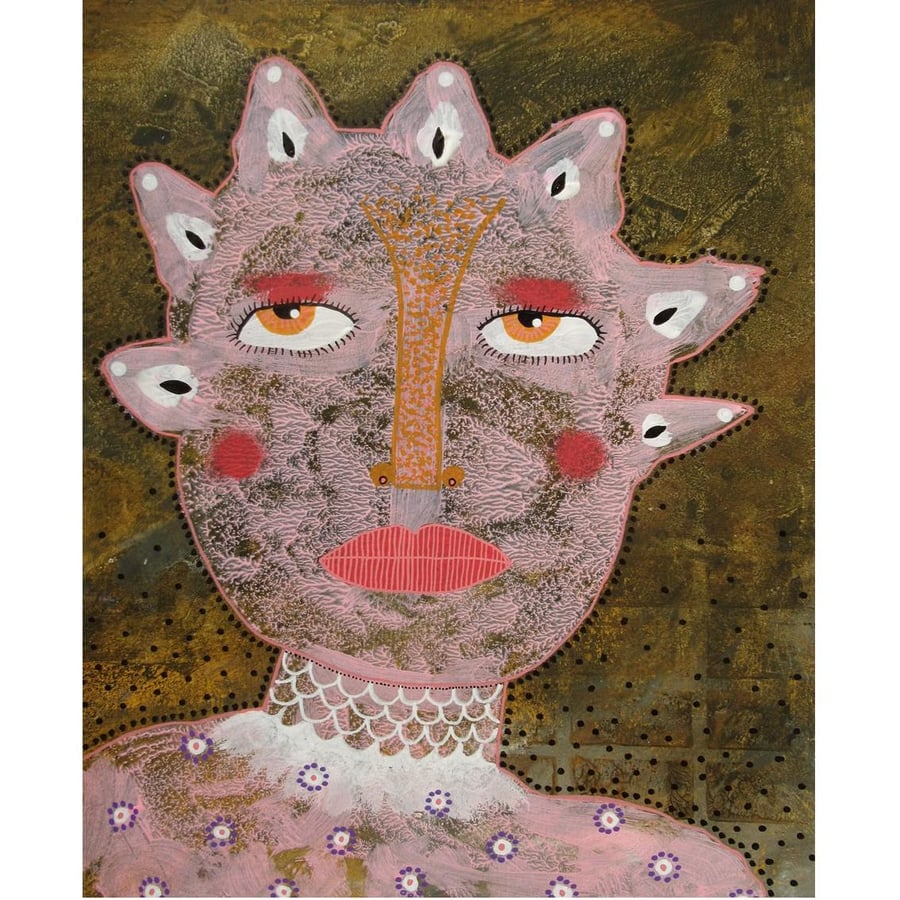 Surreal Portrait Painting Illustration Weird Figure Artwork 8 x 10" Mixed Media