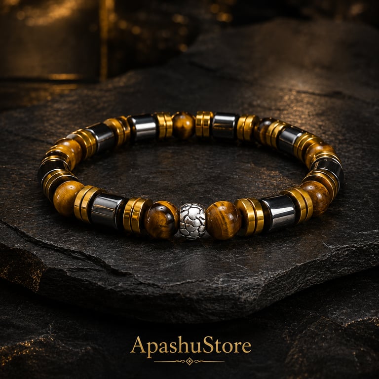 Men’s Tiger Eye & Hematite Bracelet – 19 cm – 8 mm Beads