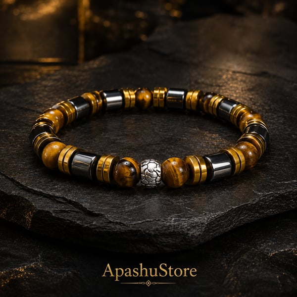 Men’s Tiger Eye & Hematite Bracelet – 19 cm – 8 mm Beads