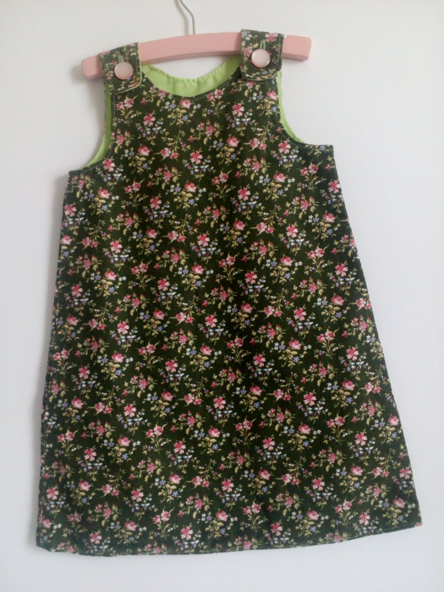 Age 4 years, A line dress, flowers, needlecord, corduroy pinafore, dress