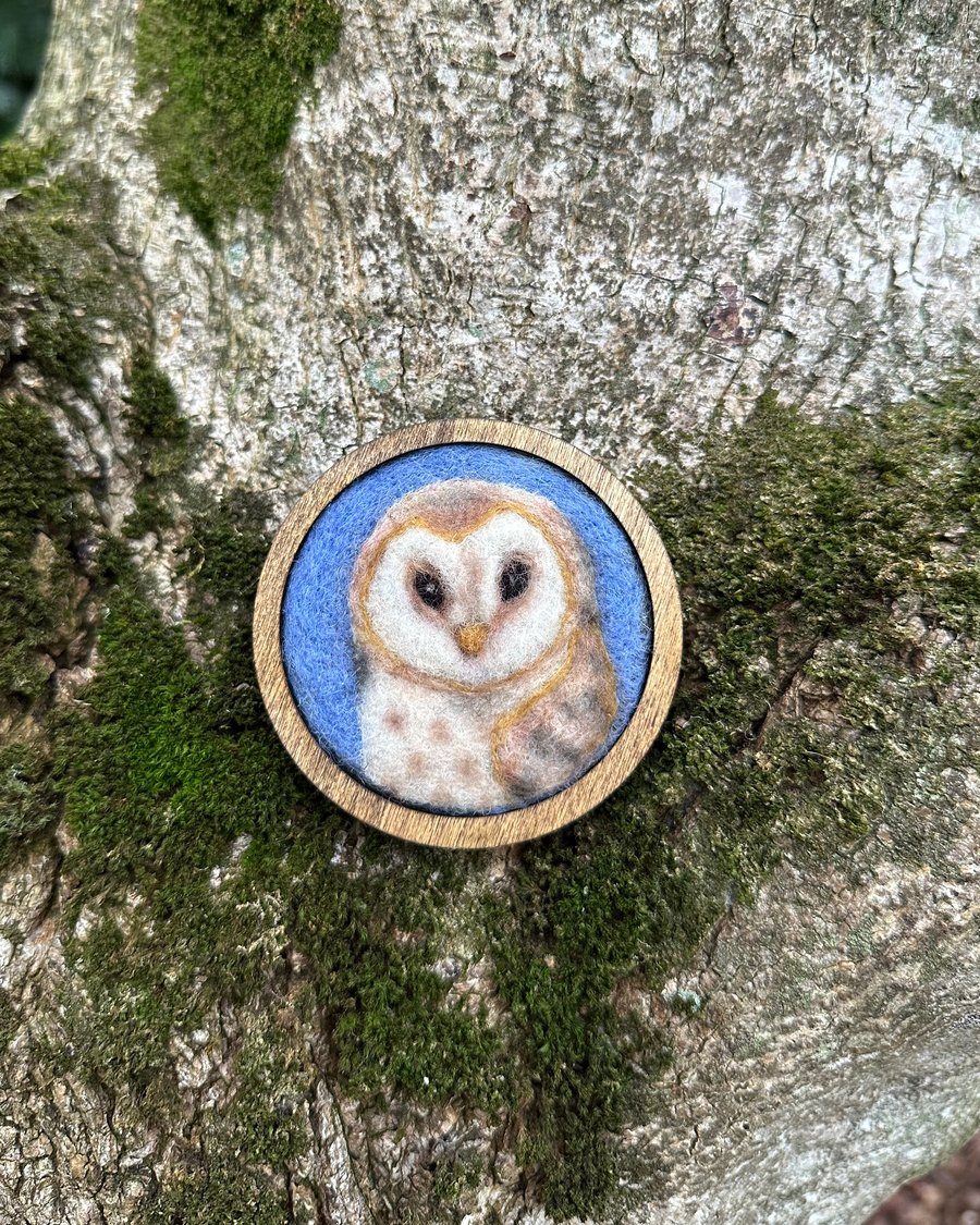 Needle Felted Barn Owl Brooch 