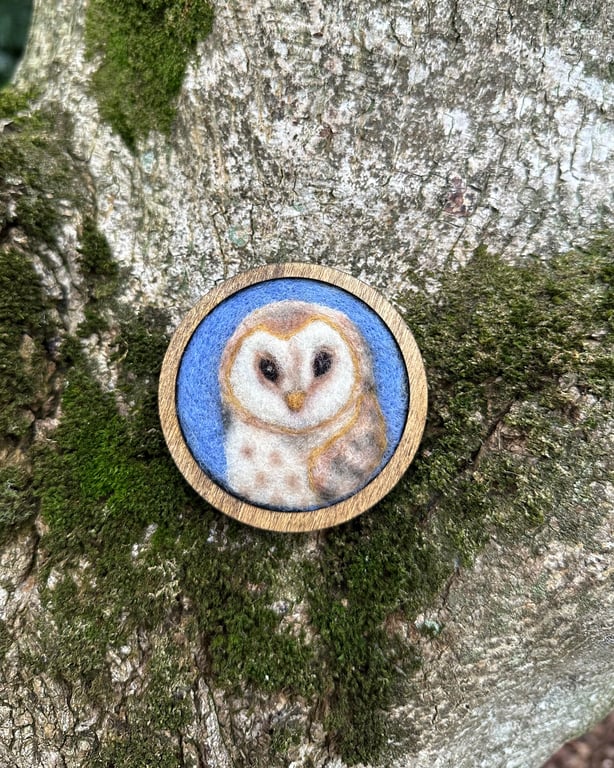 Needle Felted Barn Owl Brooch 