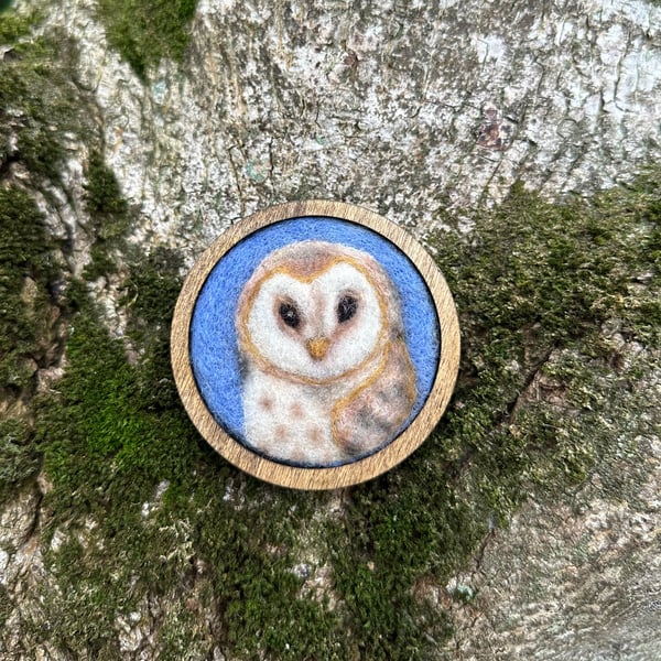 Needle Felted Barn Owl Brooch 