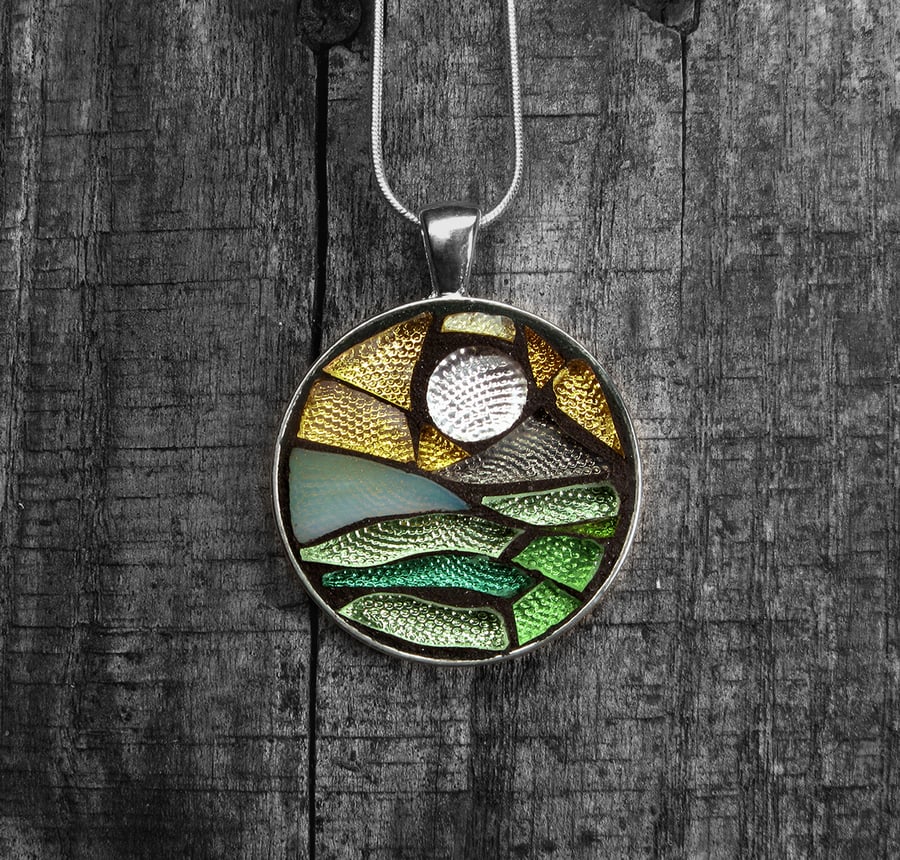 'Dartmoor Morning' - Stained Glass Mosaic Pendant