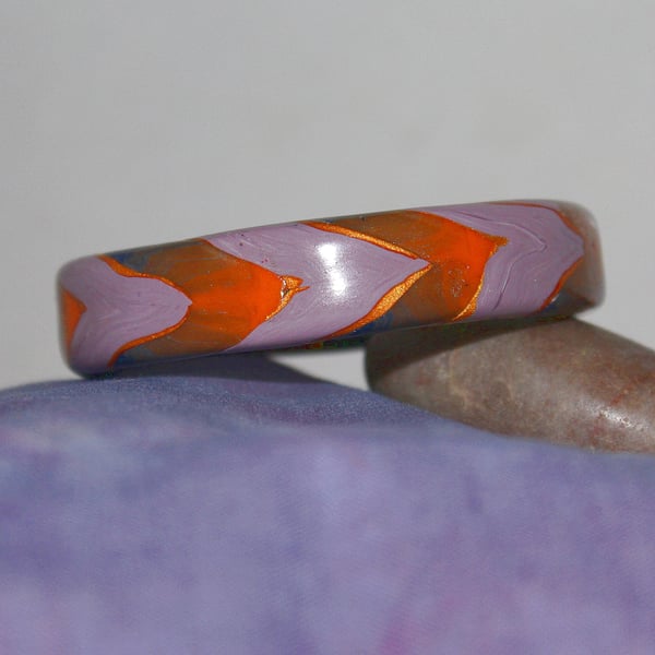 Golden Orange Chevrons Bangle - Handmade - Polymer Clay - Small Fit