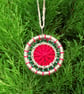 Christmas Tree Decoration, Dorset Button, Beaded, Red, Green, Gold