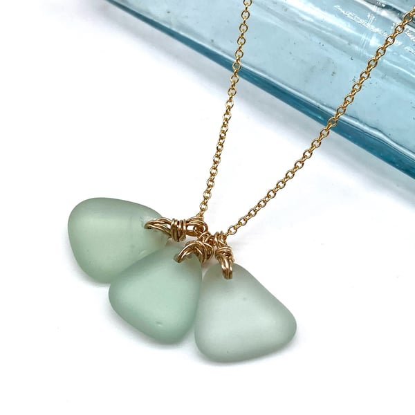 All The Aquas Sea Glass Cluster Necklace