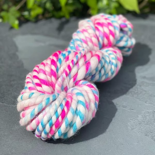 Handspun Merino and Corriedale Yarn 2ply Thick and Thin Super Bulky Yarn