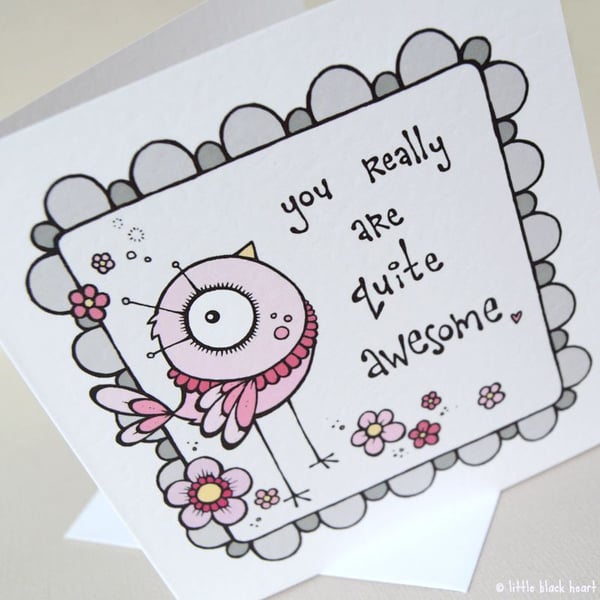 quite awesome - greetings card (pink)