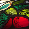 Contemporary Stained and Fused Glass Panel, Bird in a Cherry Tree 