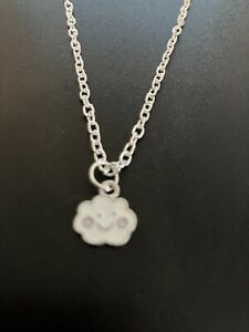 happy white cloud pendant necklace silver plated 18"" chain charm