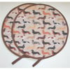 Dachshund Aga Hob Lid Mats Pads Pair of Covers Brown Dog Chef Hat Round x 2