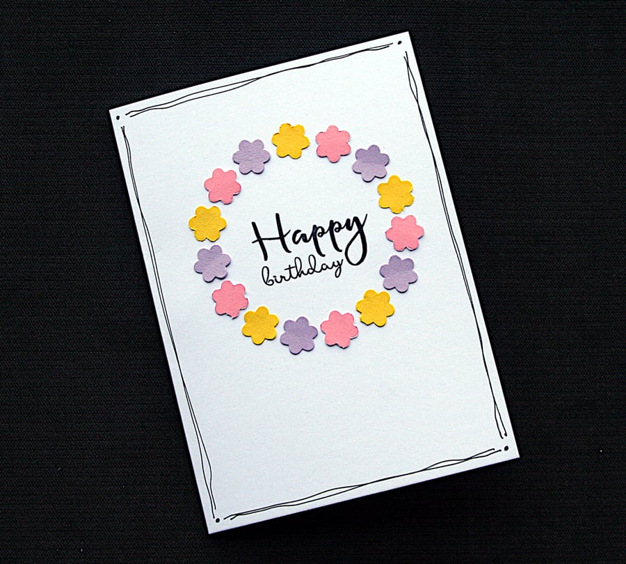 Happy Birthday Flower Circle - Handcrafted Birthday Card - dr21-0005