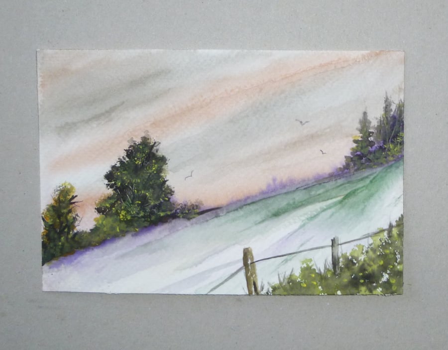 miniature art landscape watercolour painting ( ref FA 12 P7 )