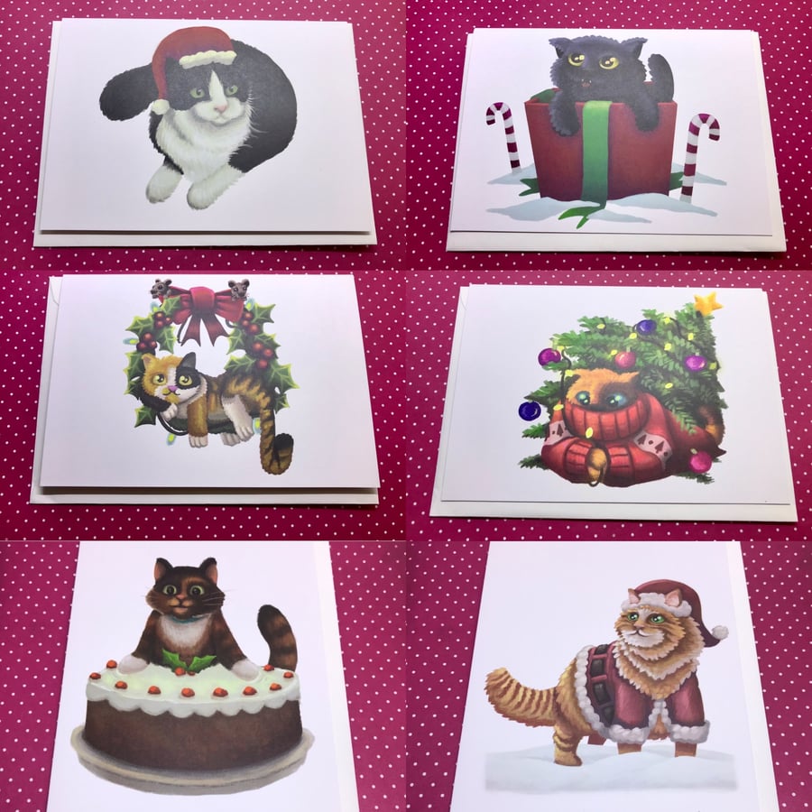 Set of 6 Christmas Cat Cards 