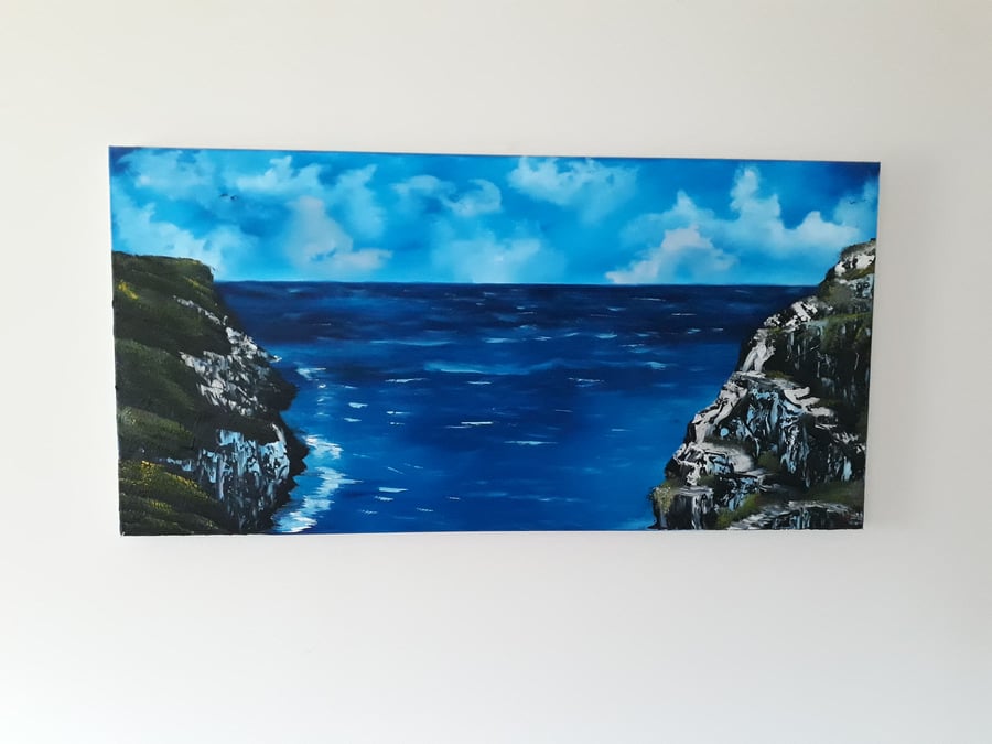 View from Tintagel in Cornwall, Original oil painting on chunky canvas - Folksy
