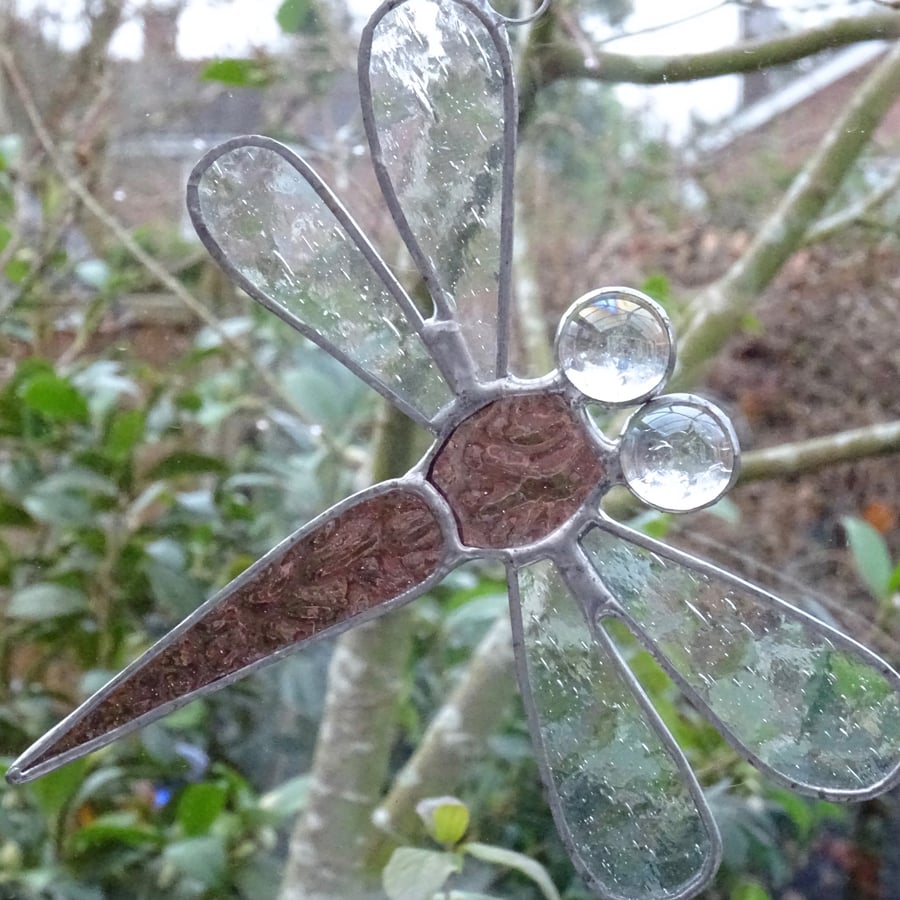 Stained Glass Dragonfly Suncatcher - Pink 