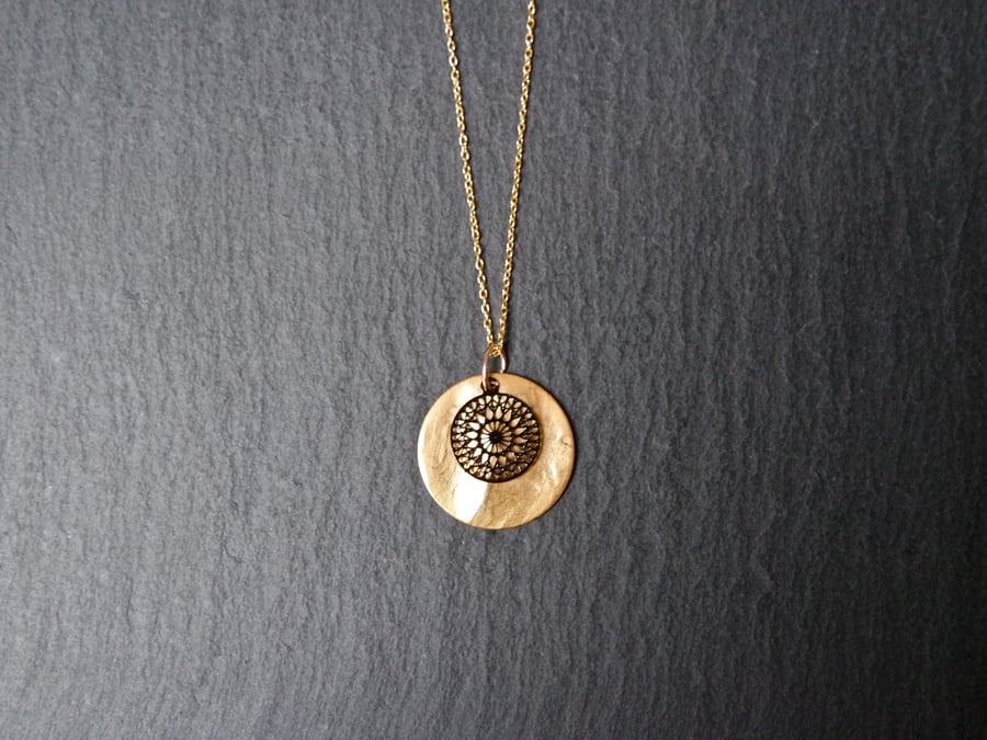 Vermeil 925 Sterling Silver Mandala Necklace - gold-plated black