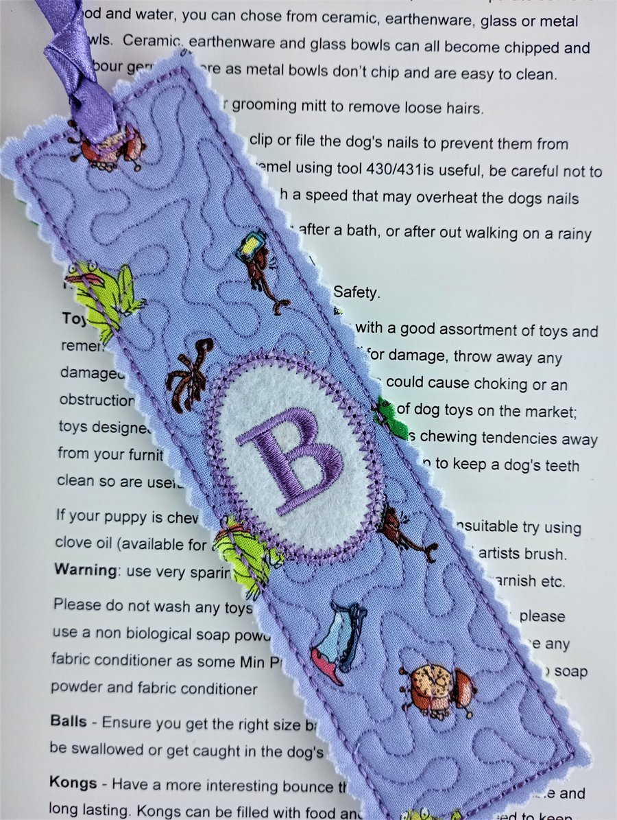 Letter B bookmark - Personalised embroidered Initial B Bookmark