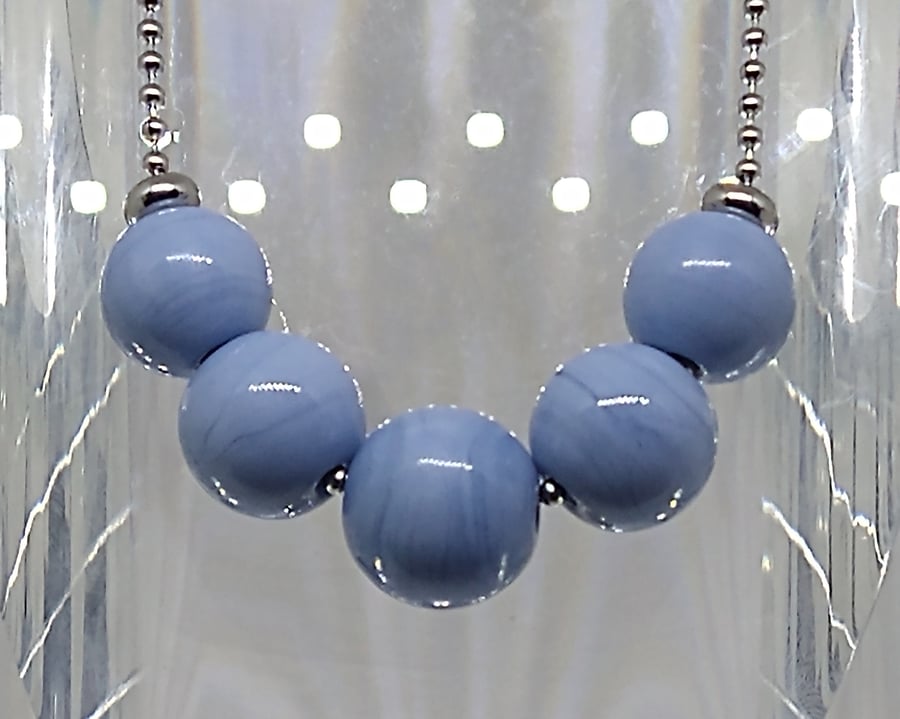 Orb Necklace - Glacier blue glass bead necklace lampwork