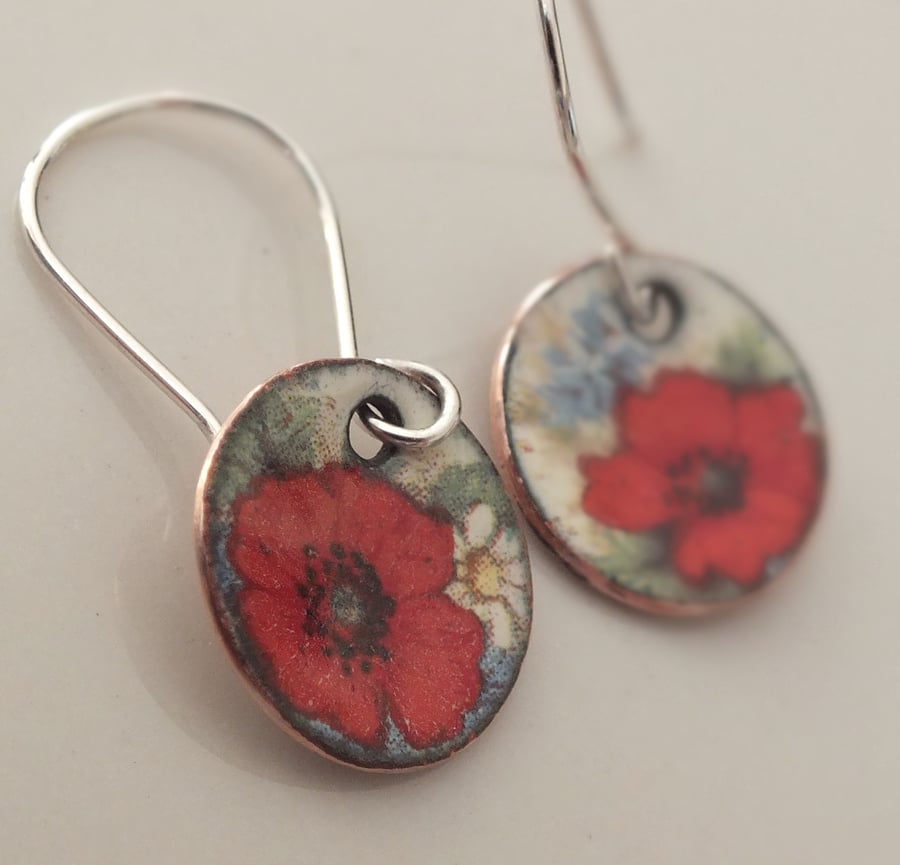 Poppy enamelled earrings
